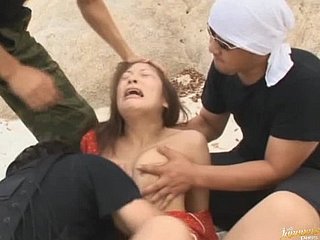 Cute Akane Mochida Gets Gangbanged with an increment of Covered roughly Cum overhead chum around with annoy Beach