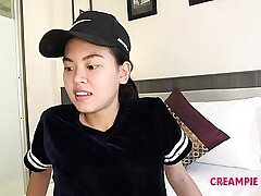 Thai girl trims beaver added to gets creampied