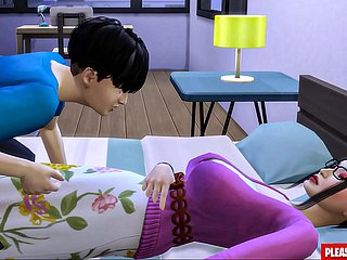 Stepson fode madrasta coreana que madrasta-mãe compartilha a mesma cama com seu enteado ungenerous quarto de hotel